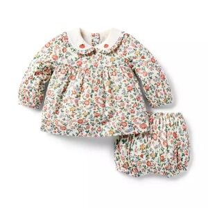 Janie and Jack Pumpkin Peter Pan Collar Kids Matching Set - Cream and Pink